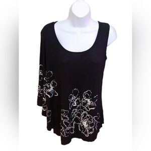Sans Souci Black Blouse with White Floral Accents